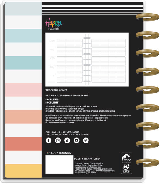 The Happy Planner Kind Teacher Classic Undated 12 Month Planner