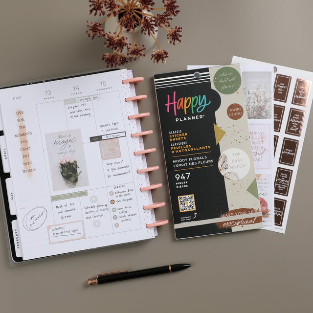 The Happy Planner Moody Florals Classic 30 Sheet Sticker Value Pack
