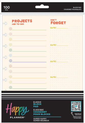 Image of Front packaging of the Super Happy Classic Block Pad from Happy Planner