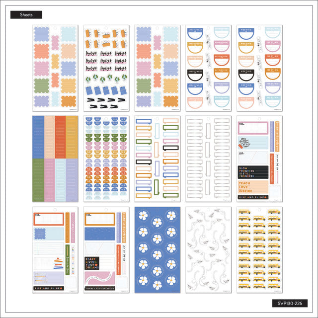 Internal view of the Teacher Notes Classic 30 sheet sticker value pack by Happy Planner