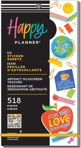 Front view of the Abstract Silkscreen Teacher Big 30 Sheet Sticker Pack by Happy Planner