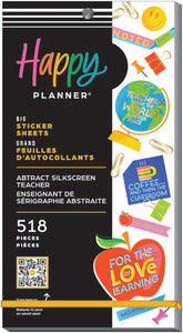 Front view of the Abstract Silkscreen Teacher Big 30 Sheet Sticker Pack by Happy Planner