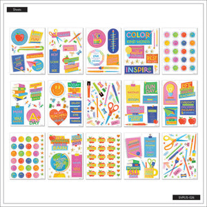 Internal View of the Abstract Silkscreen Teacher Large Sticker Value Pack by Happy Planner