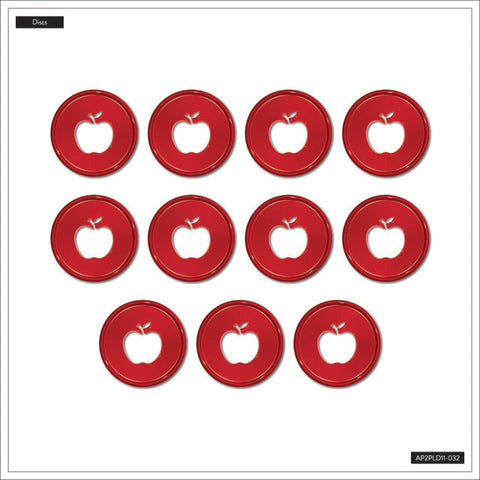 Image of flat lay of the apple cut out red discs from Happy Planner