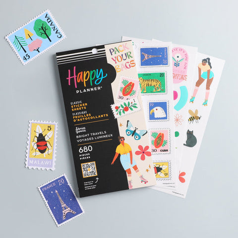 Image of The Happy Planner Bright Travels Classic 30 Sheet Sticker Value Pack