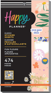 Front View of the Fun Fleurs Classic 30 Sheet Sticker Pack by Happy Planner