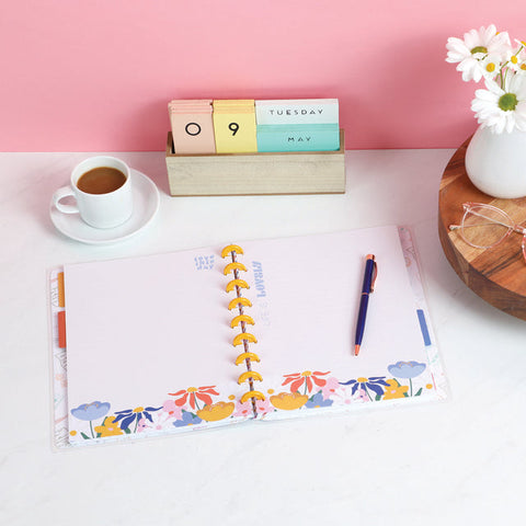 Image of Lifestyle shot of the Fun Fleurs Classic Fill Paper inserted into a Happy Planner