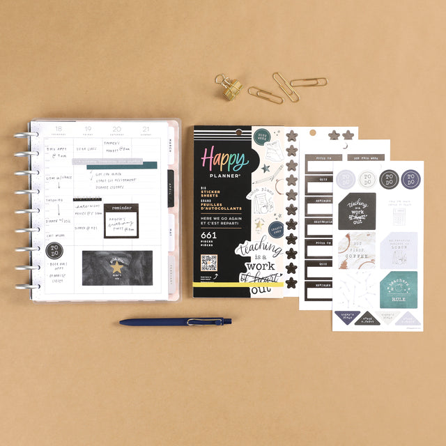 A lifestyle shot of the Here We Go Again 30 Sheet Sticker Pack by Happy Planner