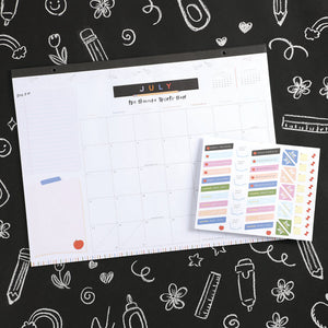 A lifestyle shot of one month of the Teacher Notes 12 month desk calendar by Happy Planner