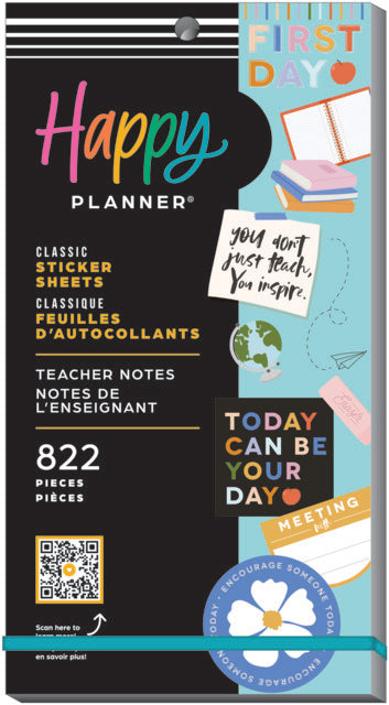 Front view of the Teacher Notes Classic 30 sheet sticker value pack by Happy Planner